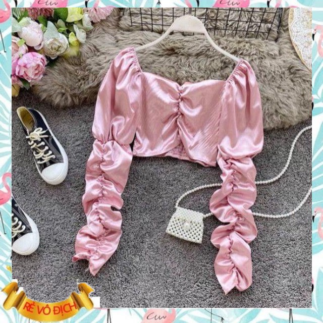xả kho 1123A11B1 Áo kiểu nữ tay dài phi bóng cực sang và gợi cảm xả kho