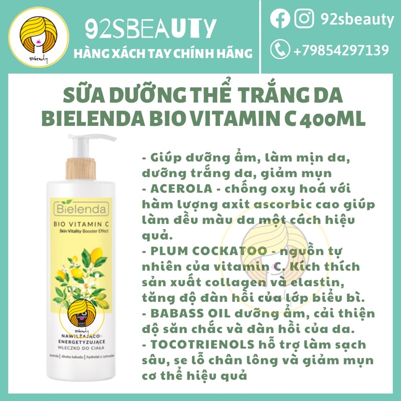 Sữa dưỡng thể trắng da Bielenda Bio Vitamin C Moisturizing And Toning Body Milk