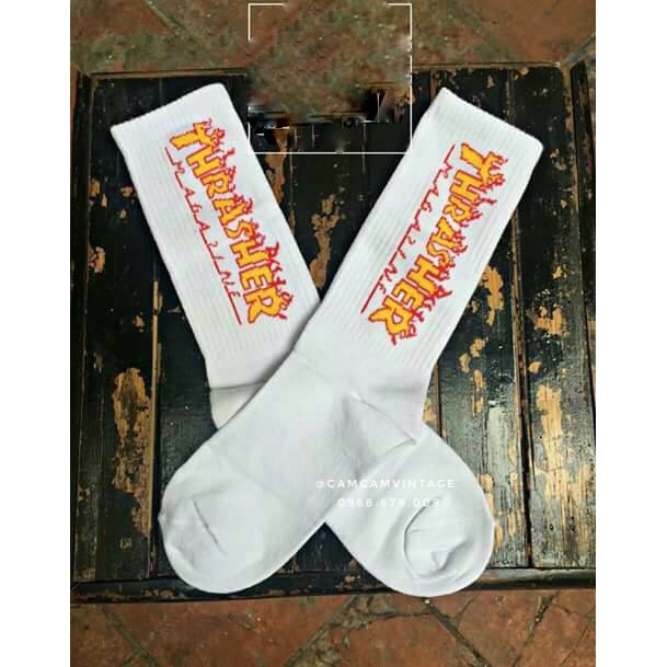TẤT CAO CỔ UNISEX ULZZANG TẤT LỬA THRASHER VỚ TẤT OFF WHITE RETRO
