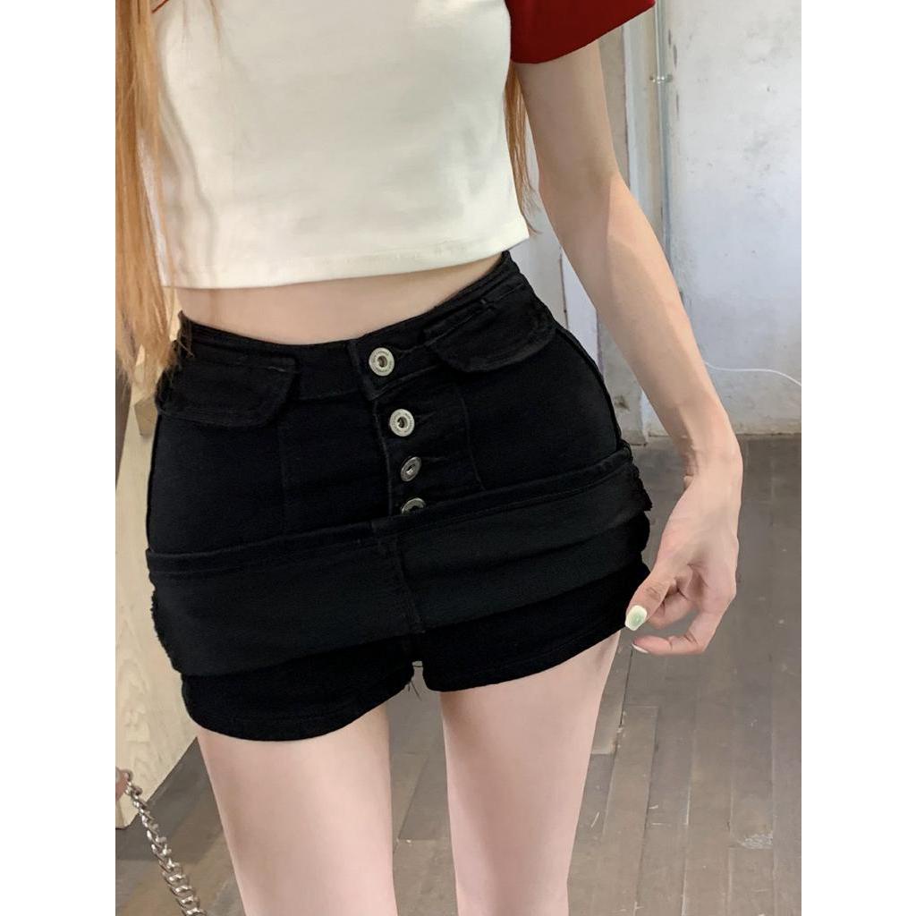 62364 Retro Mông Denim Co Giãn Lót Miniskirt
