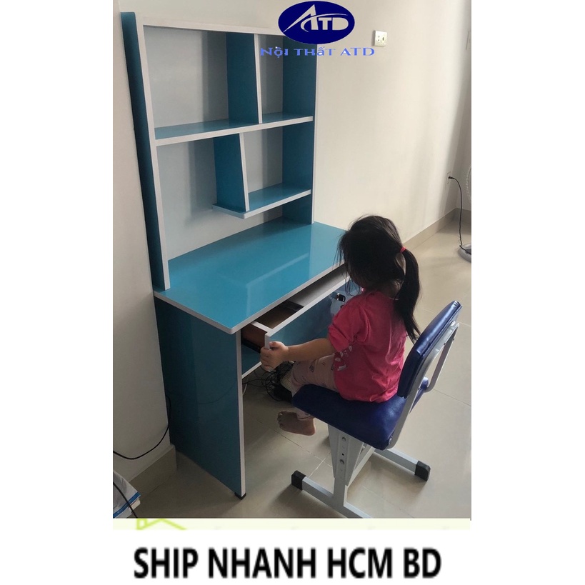 BÀN HỌC SINH GỖ ÉP MÀU XANH CHO BÉ TRAI-CÓ KỆ SÁCH- BH 1 NĂM