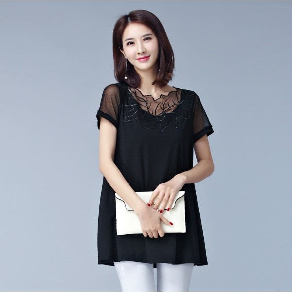 A10481 Áo thun phối ren ngắn tay nữ hè cho người mập hàng nhập