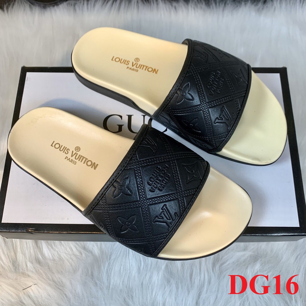 Dép quai ngang LOUIS VUITTON dép Unisex nam nữ đế cao su êm chân bền chắc thời trang HỌA TIẾT QUAI DA