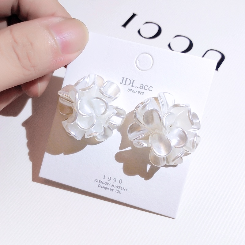Khuyên tai JIUDUOLAN mạ bạc thiết kế bông hoa 3D phong cách Hàn Quốc dễ phối đồ thanh lịch cho nữ
