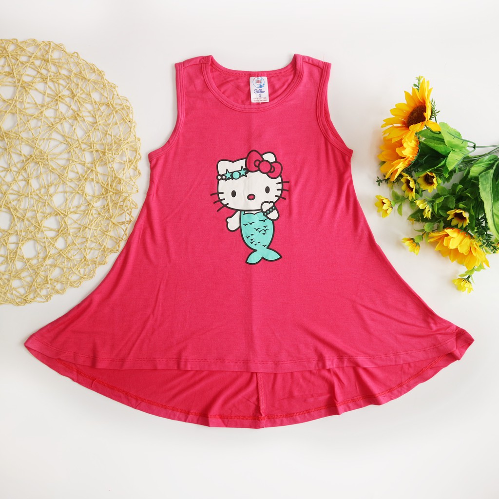 Áo Thun Bé Gái Dáng Dài Sát Nách Mặc Nhà In Kitty SILBER KIDS