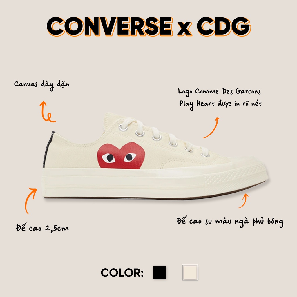 [ CHÍNH HÃNG ] giày sneaker CONVERSEE CDG WHITE(CDG_TT)