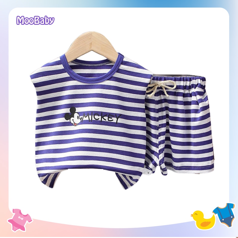 Đồ bộ hè kẻ sát nách in hình micki cho bé trai bé gái mặc đều xinh, quần áo bé trai từ 7-25kg - MOOBABY SHOP