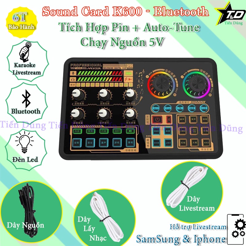 Bộ Mic Thu Âm Takstar SM8B Sound Card K600 Có Bluetooth Auto-tune Chân Màng Dây Livestream MA2 Nguồn 48V 2 Dây Mic
