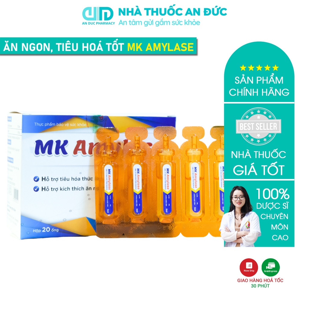 Men tiêu hoá MK Amylase, Kích thích tiêu hoá, ăn ngon – Hộp 20 ống – Nhà thuốc An Đức