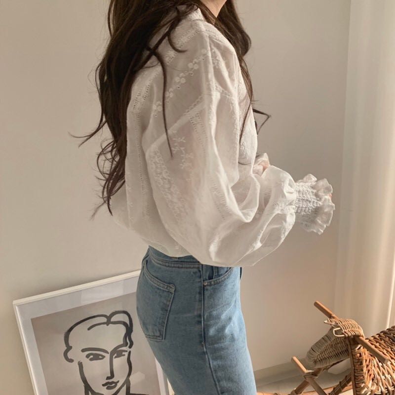 Áo Sơ Mi Tay Dài Chất Chiffon Thiết Kế Cổ Tròn Thanh Lịch 921187