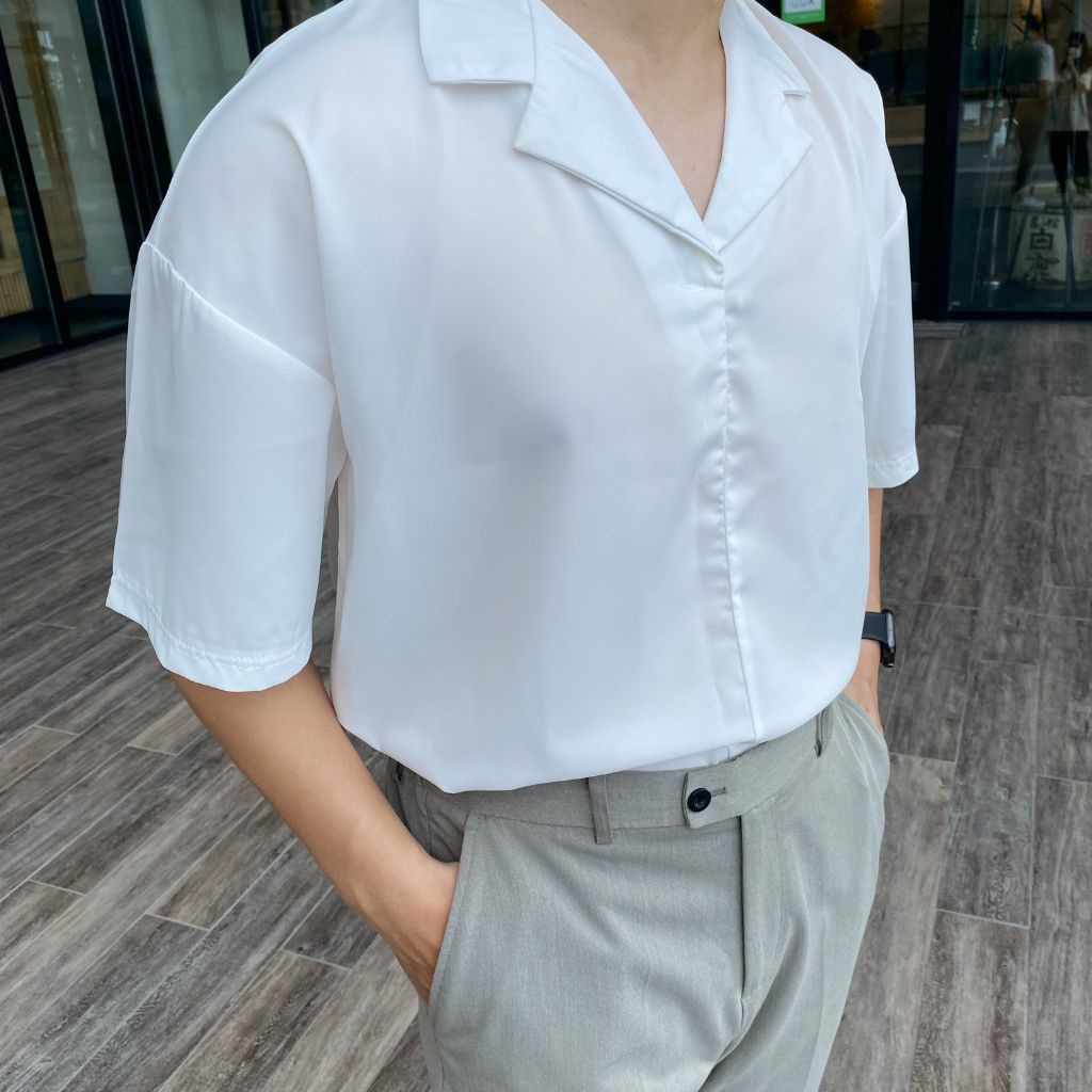 Áo sơ mi Nam cổ vest CALAA FASHION vải lụa ngắn tay form rộng ASM04