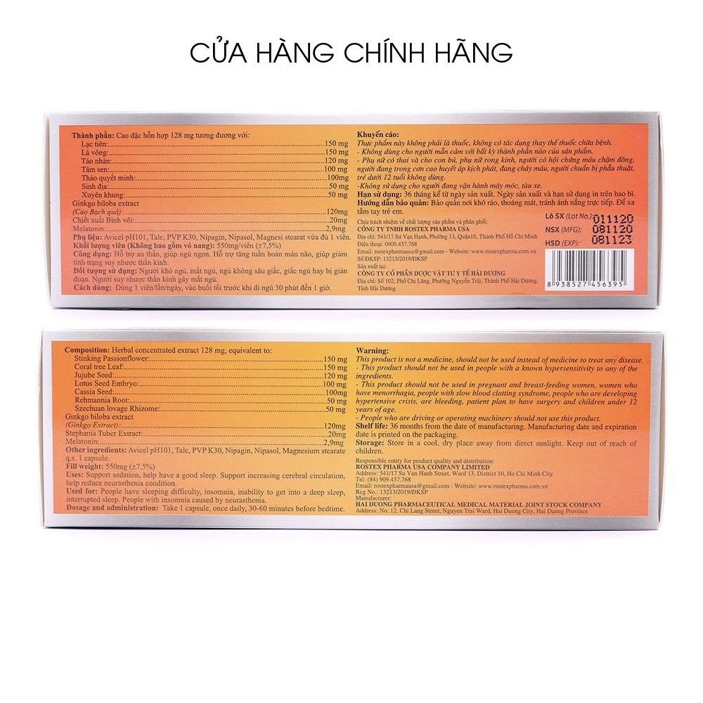 Viên uống ngủ ngon thảo dược Giấc Ngủ Vàng HD  giảm stress mất ngủ - Hộp 30 viên