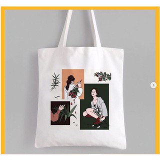 Túi Tote Vải Canvas Đeo Vai Cô Gái Đáng Yêu