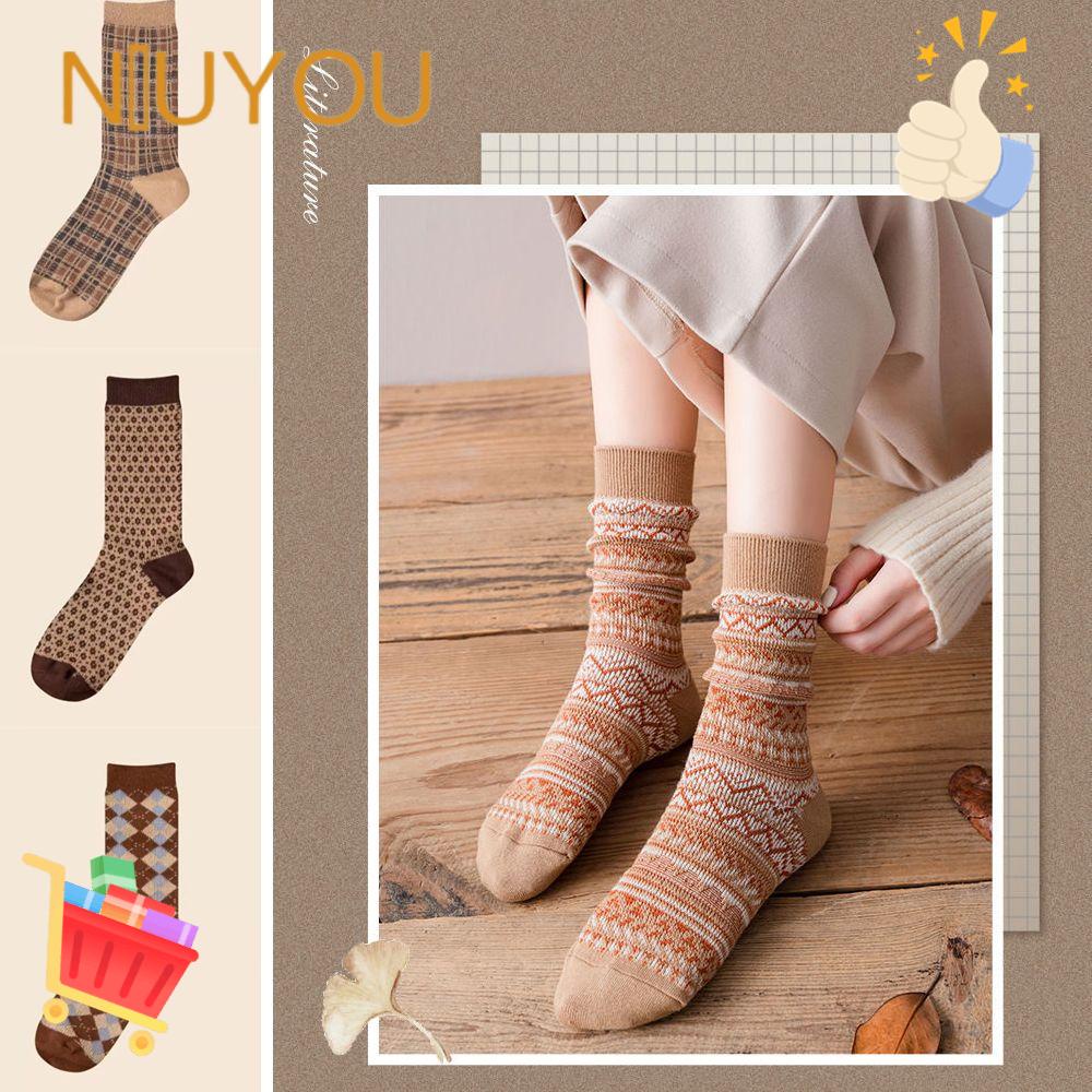 Vớ Cotton Cổ Cao Thấm Hút Mồ Hôi Thiết Kế Mới Phong Cách Retro Cho Nữ
