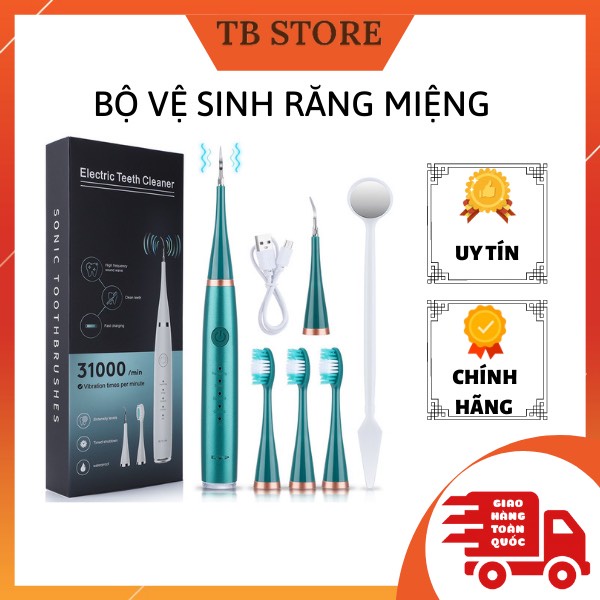 MÁY VỆ SINH RĂNG MIỆNG - Máy cạo vôi răng bằng sóng siêu âm - BÀN CHẢI ĐIỆN SẠC PIN 6 IN 1