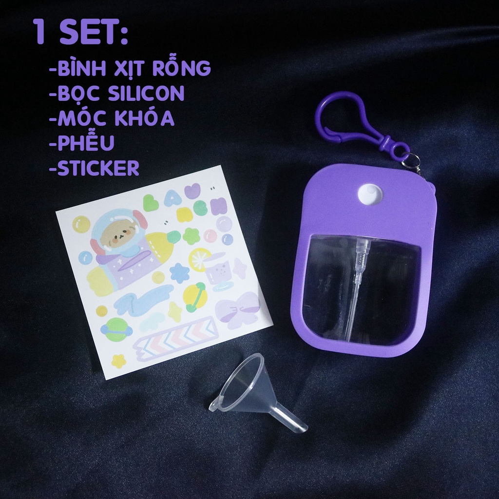 Bình xịt mỹ phẩm chiết nước hoa nước rửa tay chai xịt cồn phun sương 38ml viền silicon móc khóa balo túi xách tiện dụng