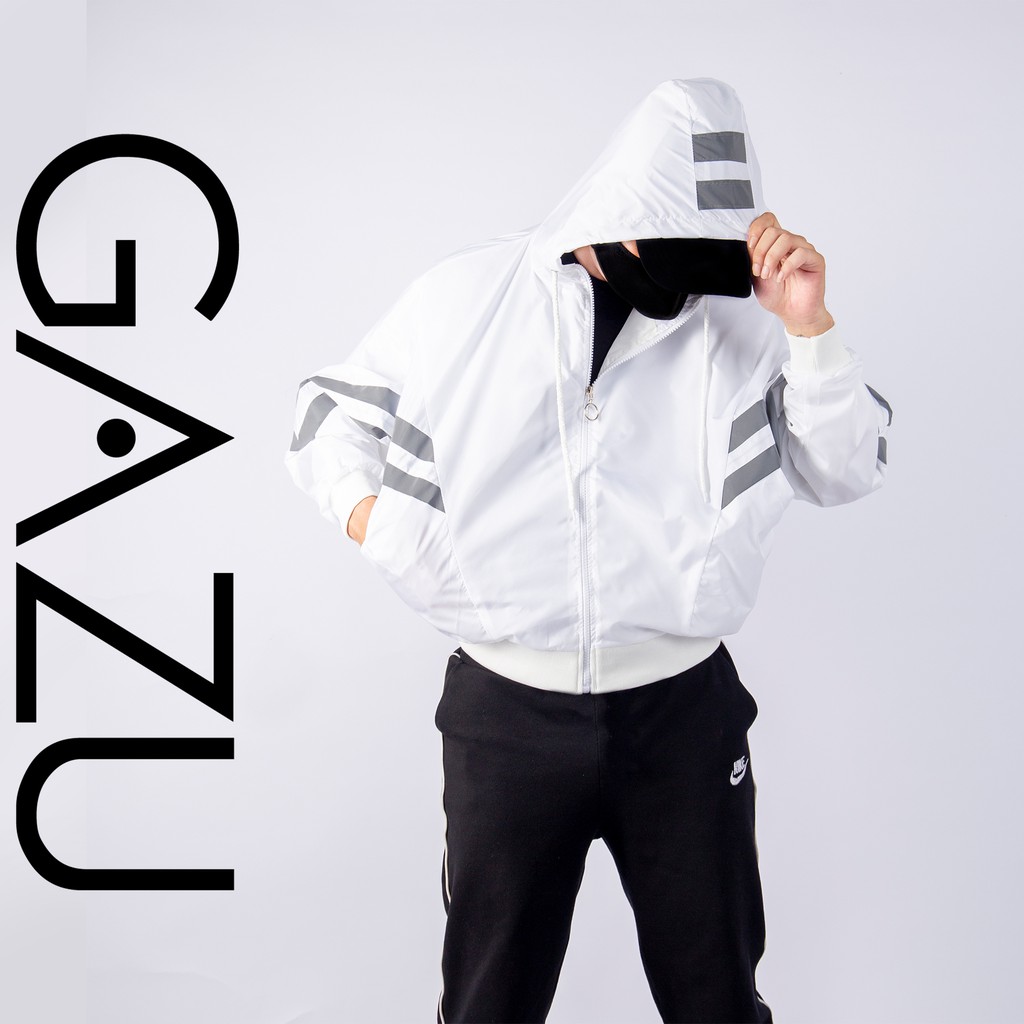 Áo khoác dù gió hai lớp sọc phản quang GAZU unisex nam nữ form rộng-GZ214