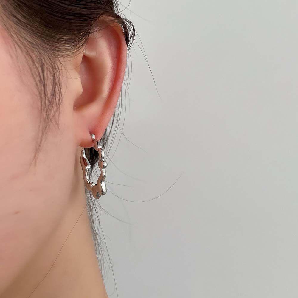 QQMALL Bông Tai Hình Chữ C Bằng Bạc Phong Cách Hàn Quốc Cổ Điển Thời Trang Cho Nữ