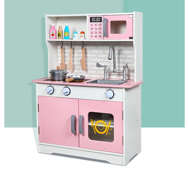 Bộ đồ chơi bàn Bếp nấu ăn bằng gỗ cho bé TOYSTORE Bếp gỗ Nhật màu hồng đáng yêu sơn chống mốc an toàn