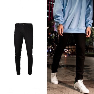 Quần Jean Nam Đen Trơn DT OFFICIAL Dáng Skinny Vải Co Giãn Không Phai Màu