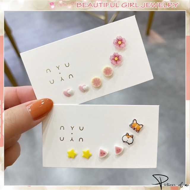 Khuyên tai hình ngôi sao/trái chanh/bông hoa/ngôi sao nhiều kiểu dáng hoạt hình dễ thương tuỳ chọn cho bé gái