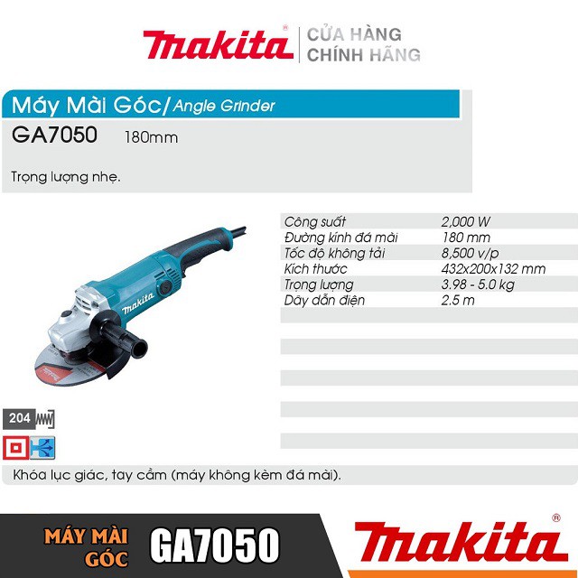 [Chính Hãng] Máy Mài Góc Makita GA7050 (180MM-2000W) Bảo Hành Tại Các TTBH Toàn Quốc