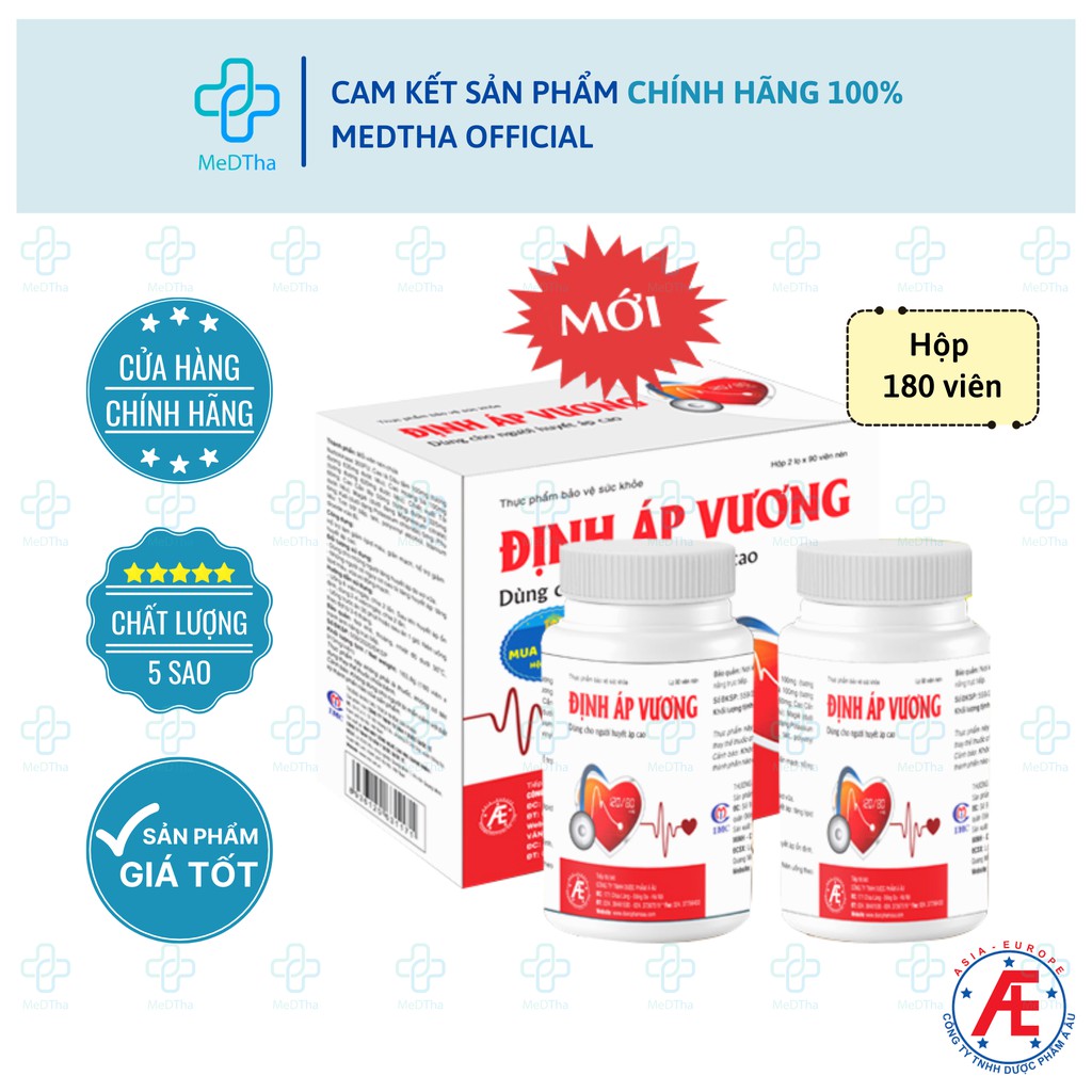 Định Áp Vương - Hỗ trợ Cao Huyết Áp, Tăng Lipid Máu, Đái Tháo Đường, Xơ Vữa Động Mạch, Béo Phì (90v / 180v) [Chính Hãng]