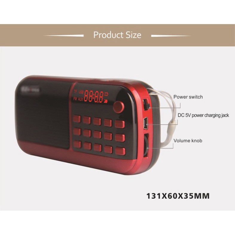 Máy loa nghe nhạc BKK K58 kiêm đèn pin - Đọc Usb- Thẻ nhớ- Đài FM Dung lượng lớn nghe lâu tiếng hay to