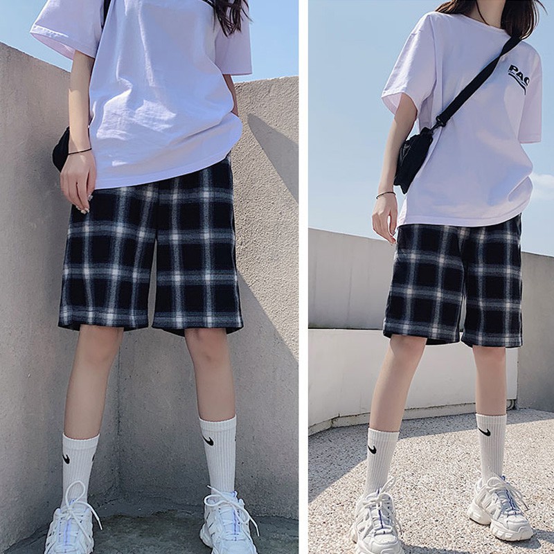 Quần Short Lưng Cao Ống Rộng Họa Tiết Sọc Caro Thời Trang Cho Nữ | BigBuy360 - bigbuy360.vn