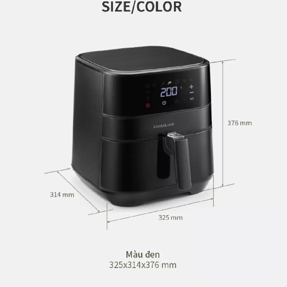 Nồi chiên không dầu LocknLock Deluxe Air Fryer EJF284BLK 5.5L - Hàng chính hãng, 8 chế độ cài đặt sẵn - JoyMall