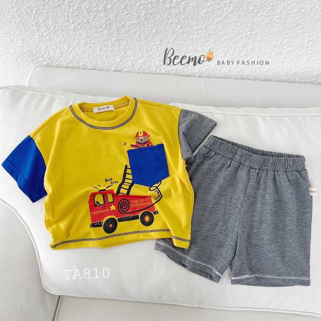 Bộ cộc tay cotton bé trai hình cứu hỏa