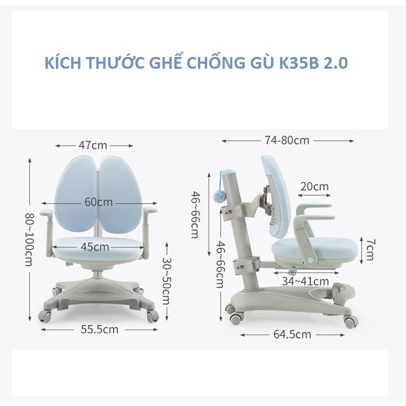 Ghế Chống Gù K35B 2.0  2 Lưng Tựa đôi _Chống Gù Chống Cận Thông Minh Cao Cấp Nhất Hiện Nay