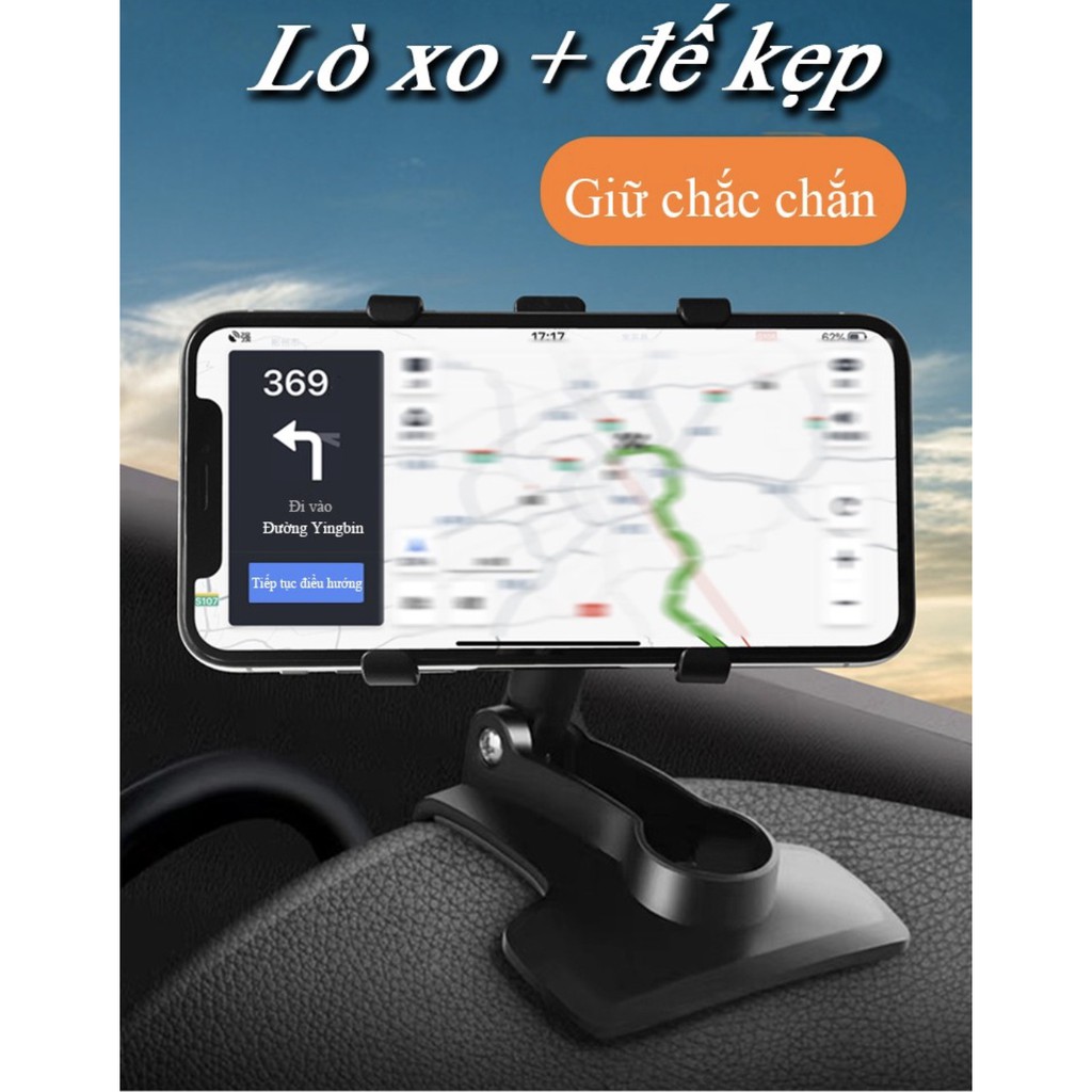 Giá đỡ điện thoại trên xe hơi Lò xo + đế kẹp