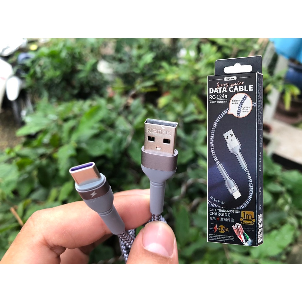 Cáp Sạc Type C Remax RC-124a Dùng Cho Điện Thoại Có Cổng Type C Dòng Sạc Tối Đa 2.4A Truyền Dữ Liệu Dài 1M