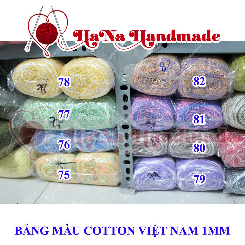 Sợi cotton Việt Nam 1mm màu 01 - 46 (màu trơn) 16k/cuộn/~ 100gram