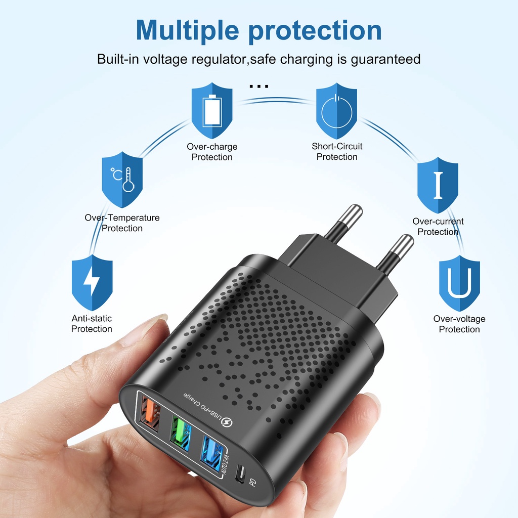 Bộ sạc nhanh USB và Micro USB 2021 SPRISE U75 48W 2.4A QC3.1 thích hợp cho Android