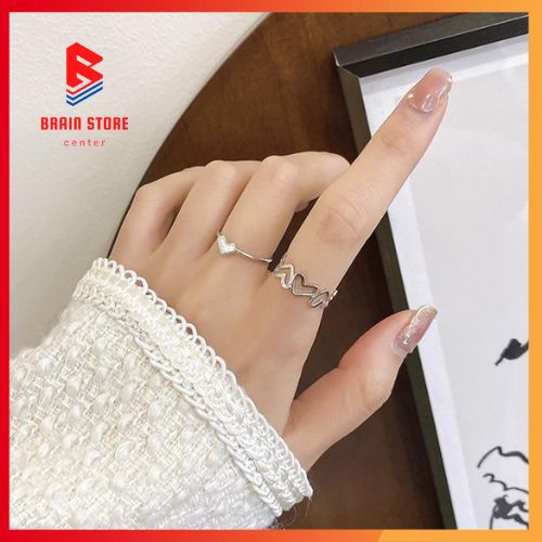 Set 2 Nhẫn Đeo Tay Mạ Bạc Tạo Hình Trái Tim Cực Dễ Thương Dành Cho Nữ