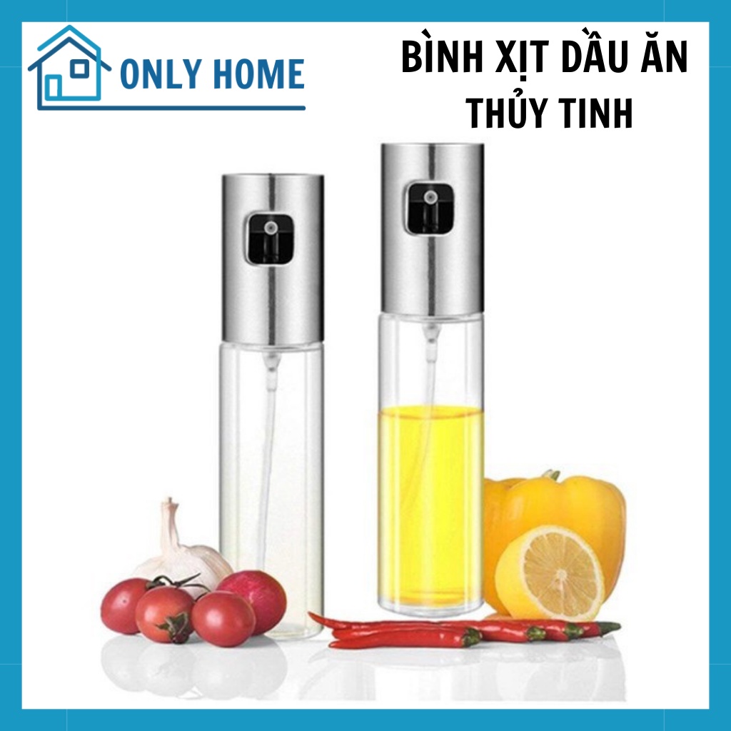Bình xịt dầu ăn phun sương cho nồi chiên không dầu, nướng, chai xịt dầu ăn đa năng 100ml nắp Inox thân thủy tinh