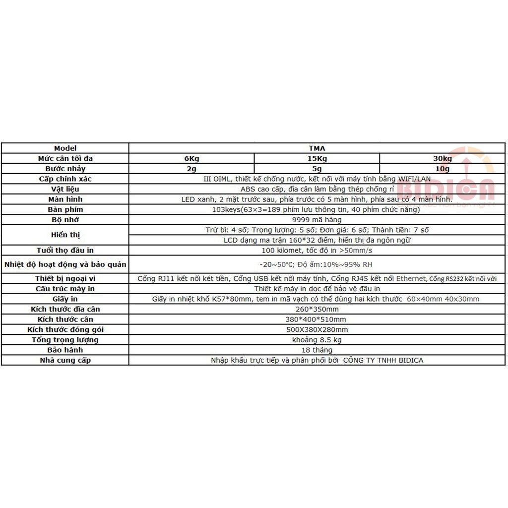 Cân Điện Tử In Tem Mã Vạch TMA 15-30Kg