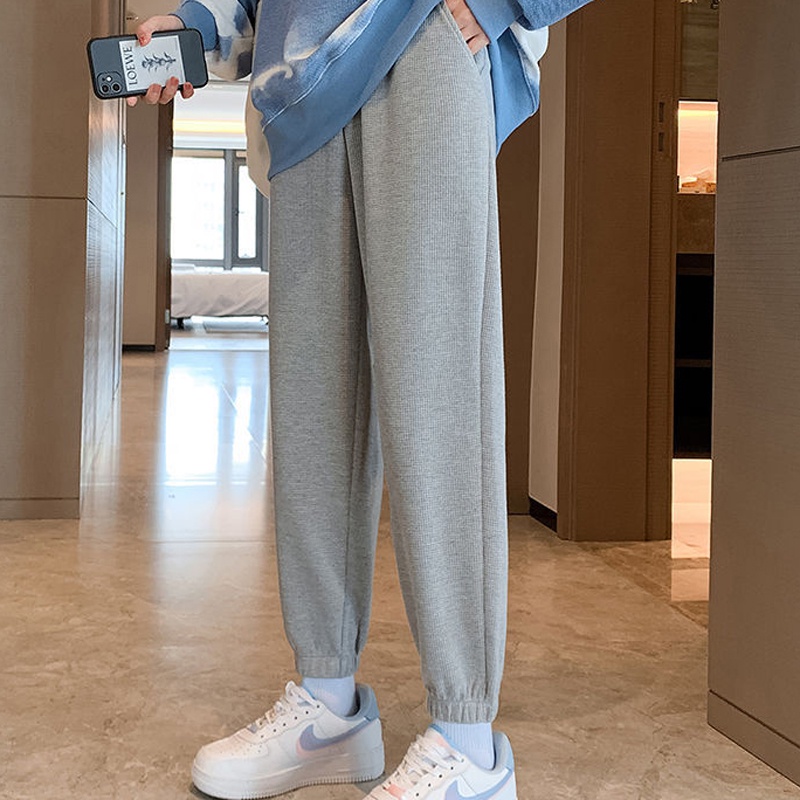 Ielgy Quần Mồ Hôi Vải Lông Cừu Dày Màu Xám waffle Cho Nữ