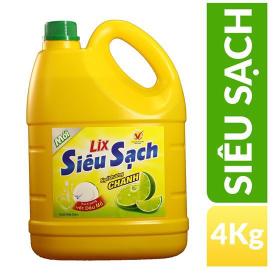 Nước rửa chén Lix Siêu sạch hương Chanh can 4kg