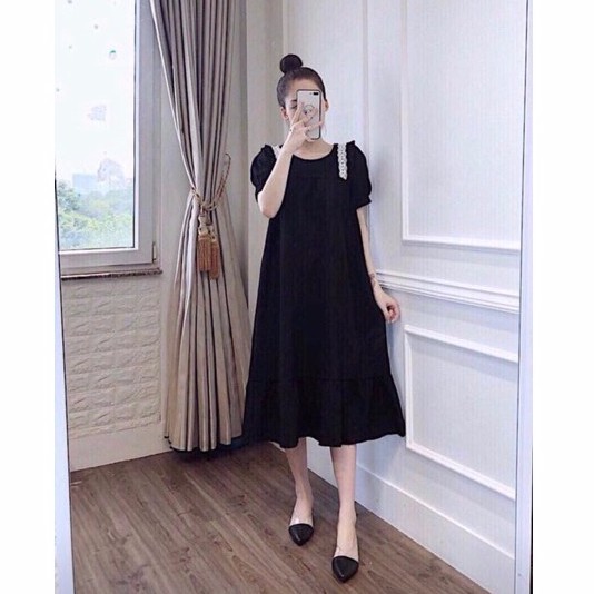 Đầm bầu MOLYS DB2303 bèo ngực dáng suông đuôi cá chất đũi xước thấm hút mồ hôi size đến 70kg