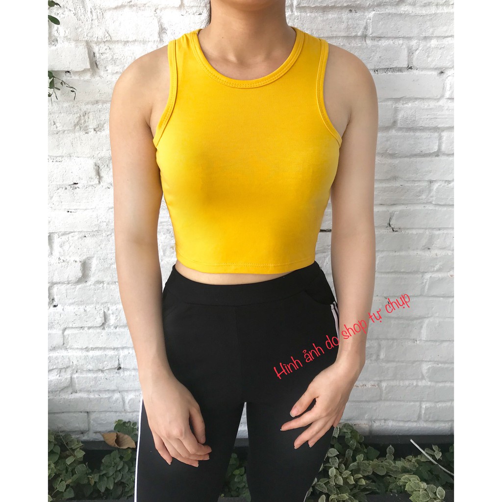 [Free ship đơn trên 50k] Áo thun croptop ba lỗ nữ, áo ba lỗ nữ màu trắng đen, co dãn 4 chiều