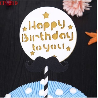 (XẢ KHO) CỜ CẮM BÁNH GIẤY TRÒN IN HAPPY BIRTHDAY, QUE CẮM BÁNH KEM, PHỤ KIỆN TRANG TRÍ