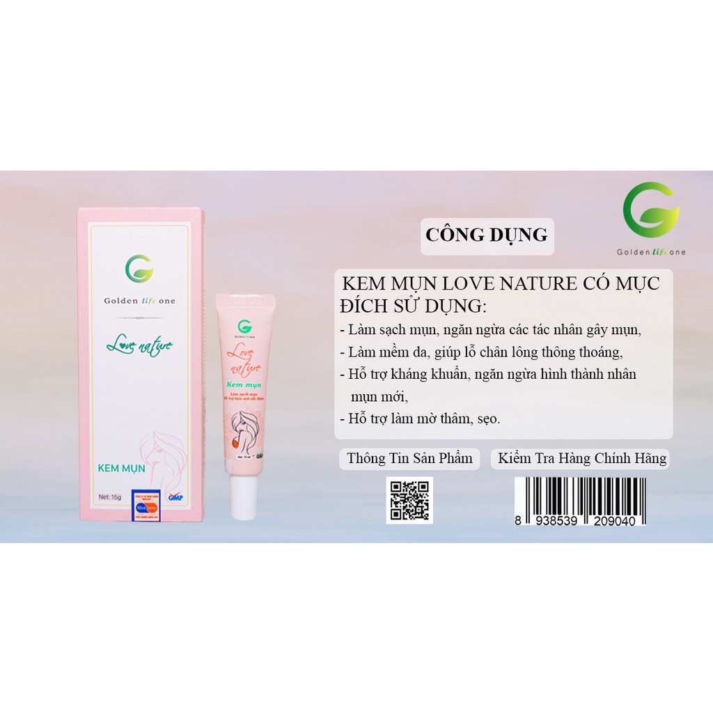 [HÀNG CAO CẤP-CHÍNH HÃNG] KEM MỤN LOVE NATURE TỪ GOLDEN LIFE ONE: HỘP 1 TÚP 15G | BigBuy360 - bigbuy360.vn