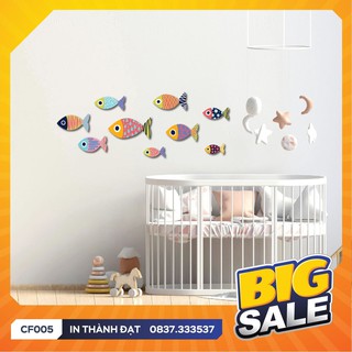 😲Bộ 9 con cá 3D trang trí dán tường - CF005