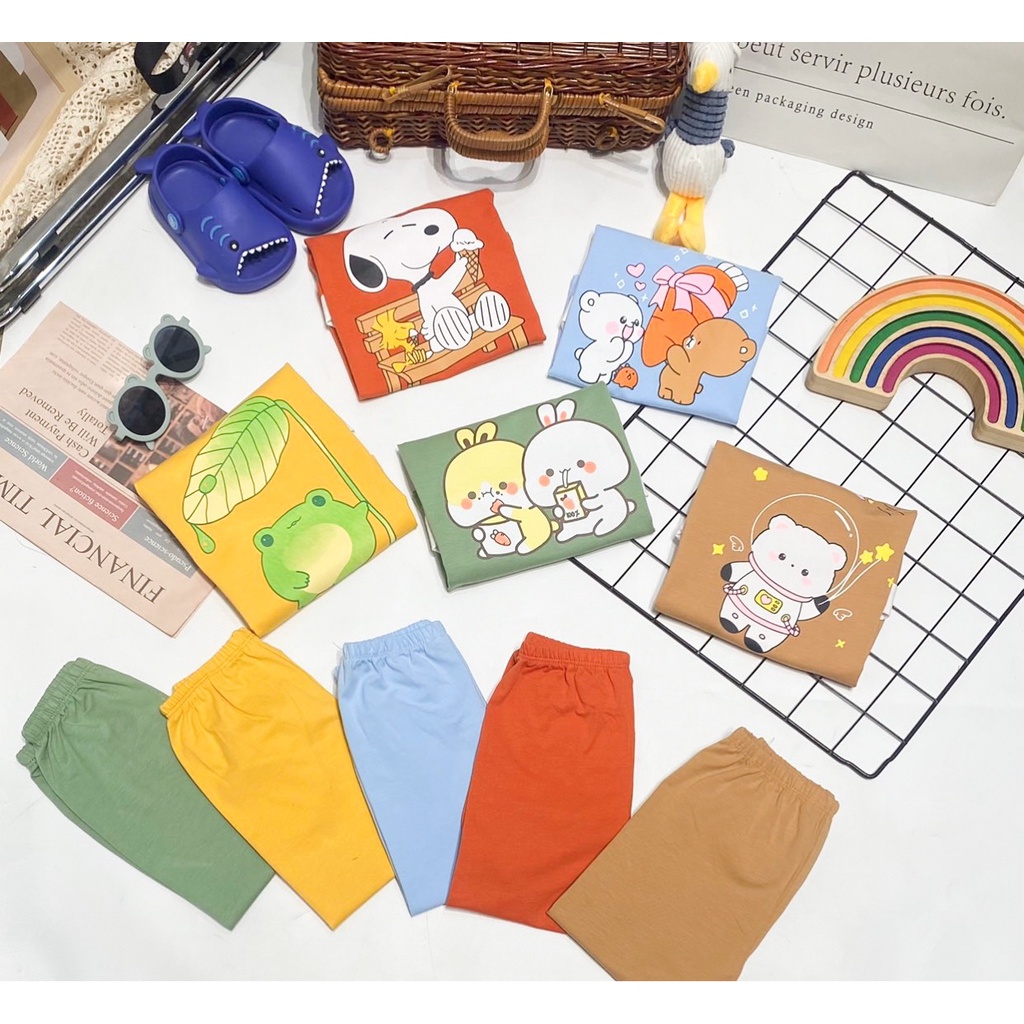 Bộ Tay Ngắn Quần Dài COTTON 100% MINKY MOM Phối Màu Tay Áo In Hình Cho Bé TN-IN124