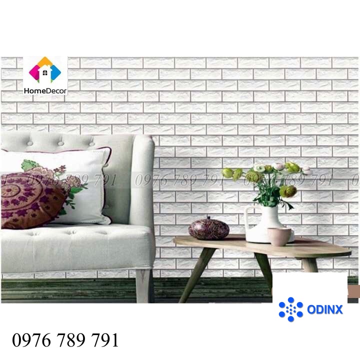 Giấy Dán Tường Giả Gạch Trắng 3d Có Keo Sẵn Cuộn 10m- Decal Dán Tường Chống Thấm Nước ODINX