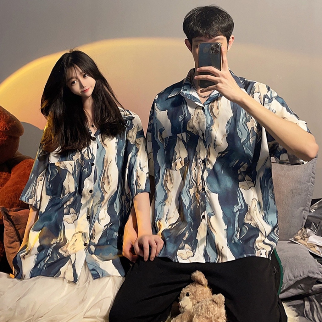 Áo sơ mi tay ngắn from rộng unisex áo cặp nam nữ , sơ mi nam nữ vải voan lụa mịn mát free size 40kg - 70kg