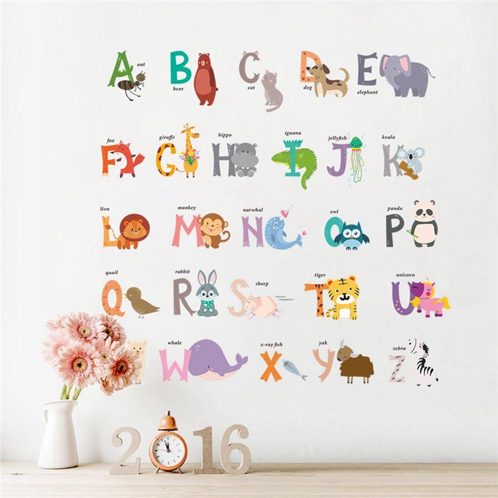 Set 26 Tấm Áp Phích Dán Tường In Hình Động Vật Hoang Dã Hoạt Hình Chữ Cái Giáo Dục Sớm Cho Bé